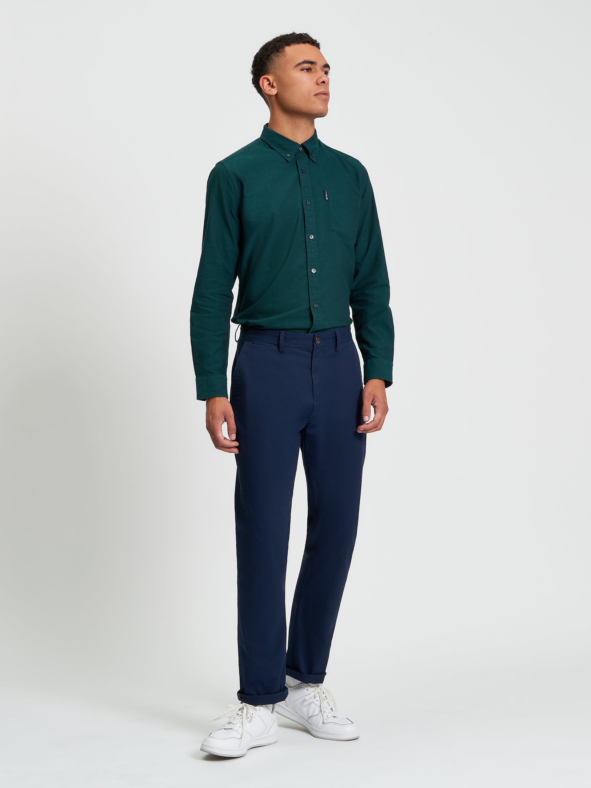 Signature Oxford Long Sleeve Shirt - Dark Green - Full Length View