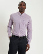 Signature Gingham Long Sleeve Shirt – modern fit with vibrant checks and classic details, worn with black trousers.
