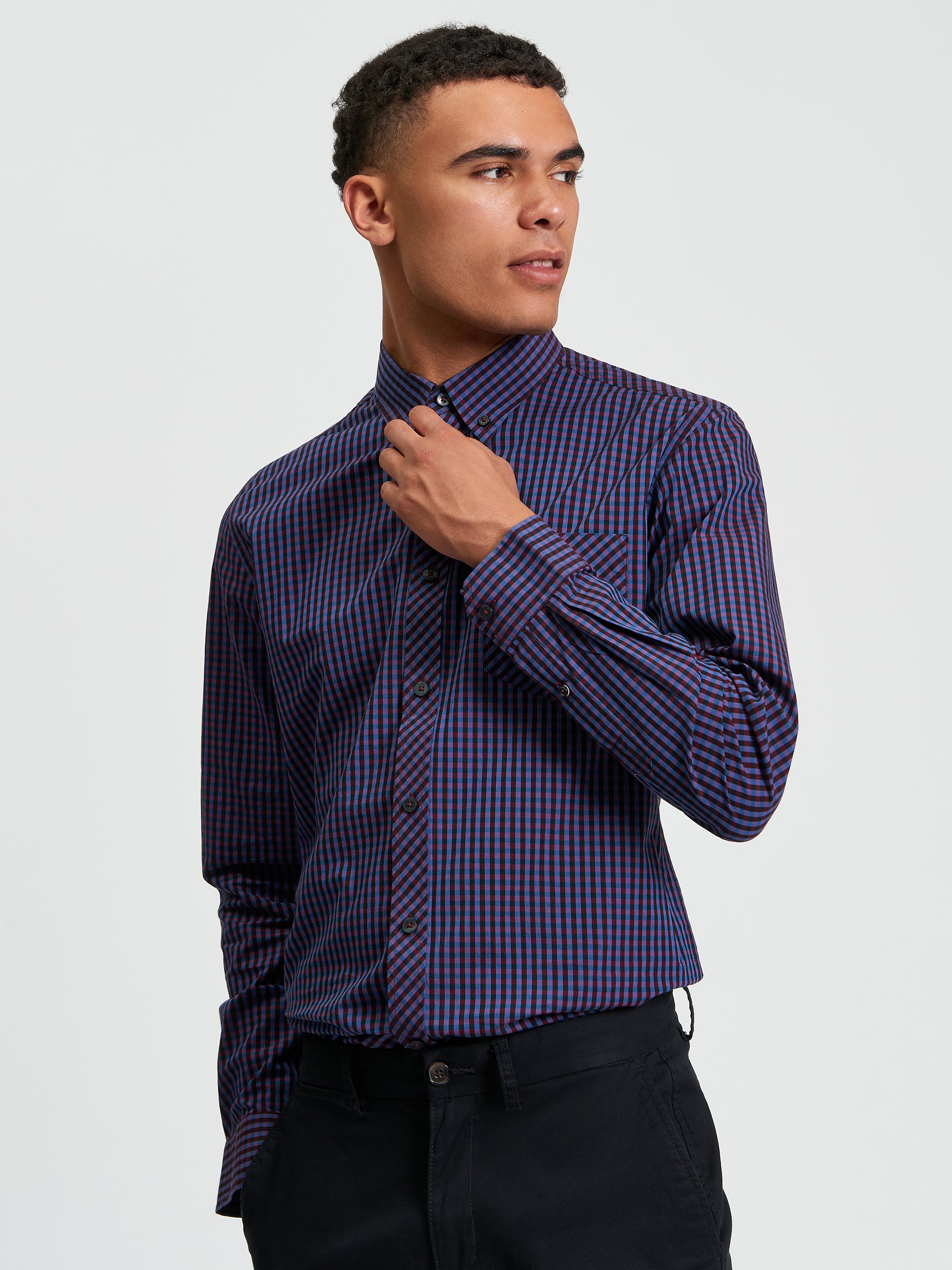 Gingham Check Lone Sleeve Shirt Red