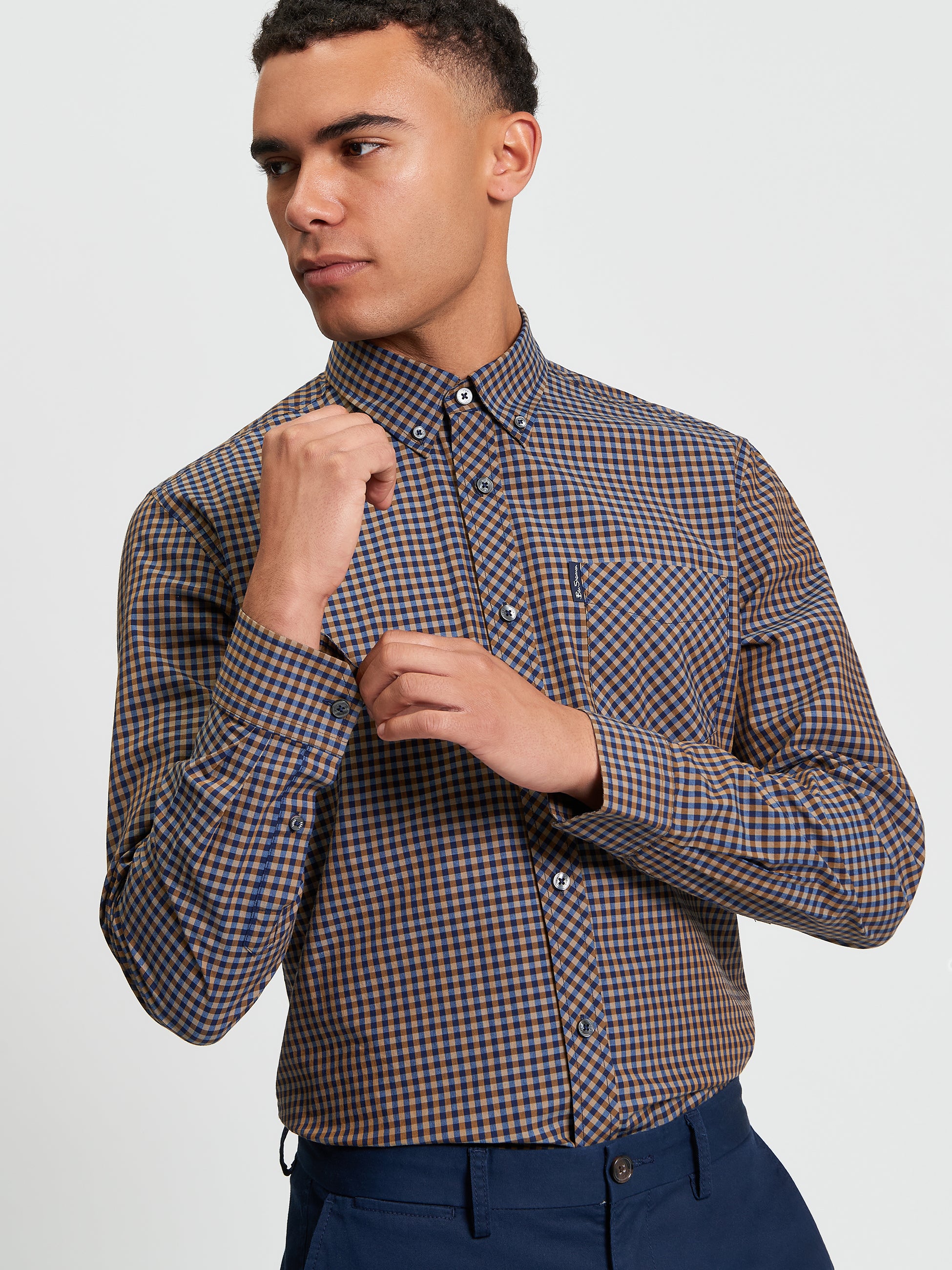 Signature Gingham Long Sleeve Shirt - Bronze - Front View
