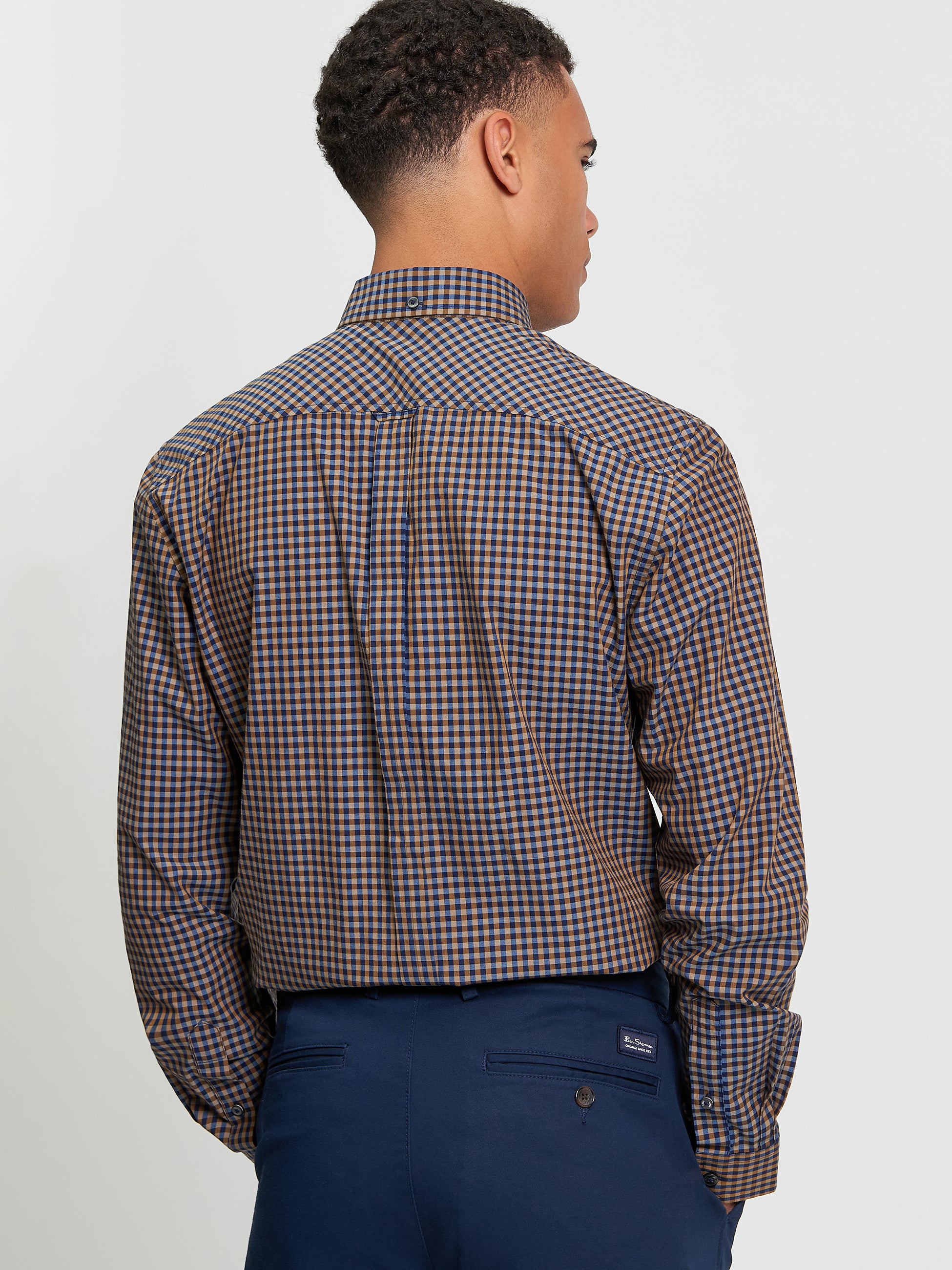 Signature Gingham Long Sleeve Shirt - Bronze - Back View