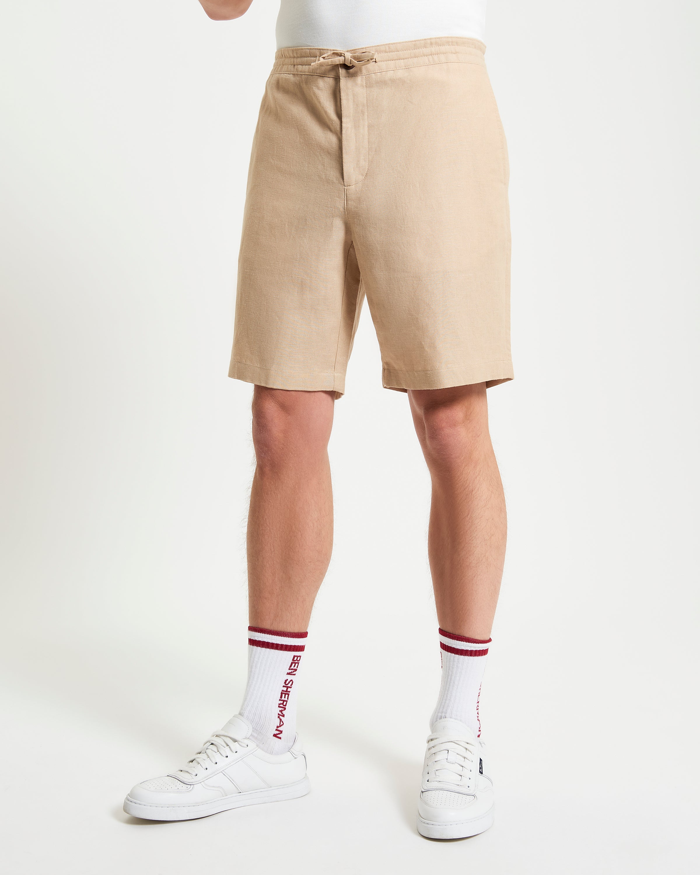 Linen Cotton Drawcord Short – beige – relaxed fit shorts for warm days and laid-back weekends.