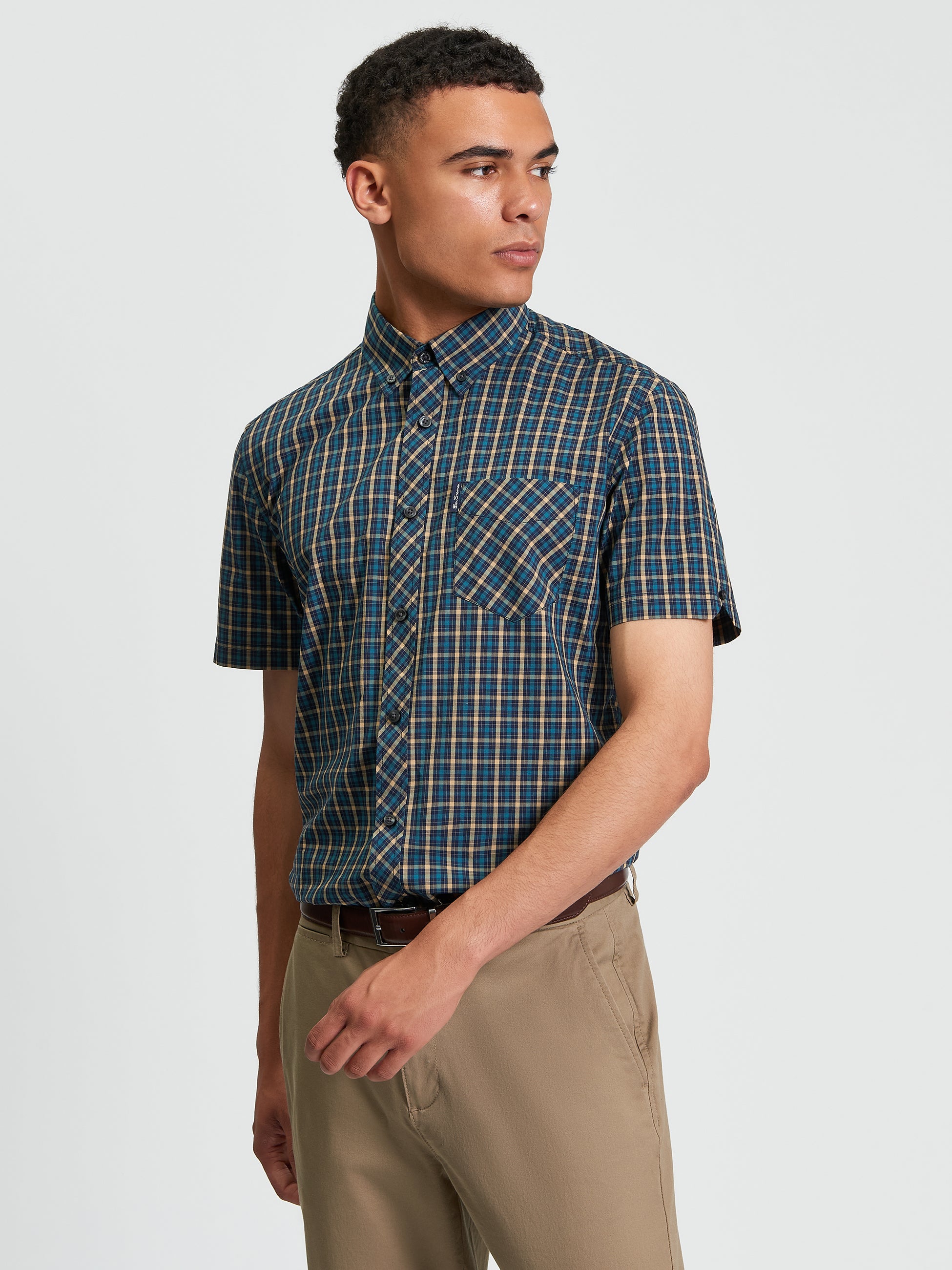 Signature House Check Short Sleeve Shirt - Teal - Front