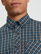 Signature House Check Short Sleeve Shirt - Teal- Close Up