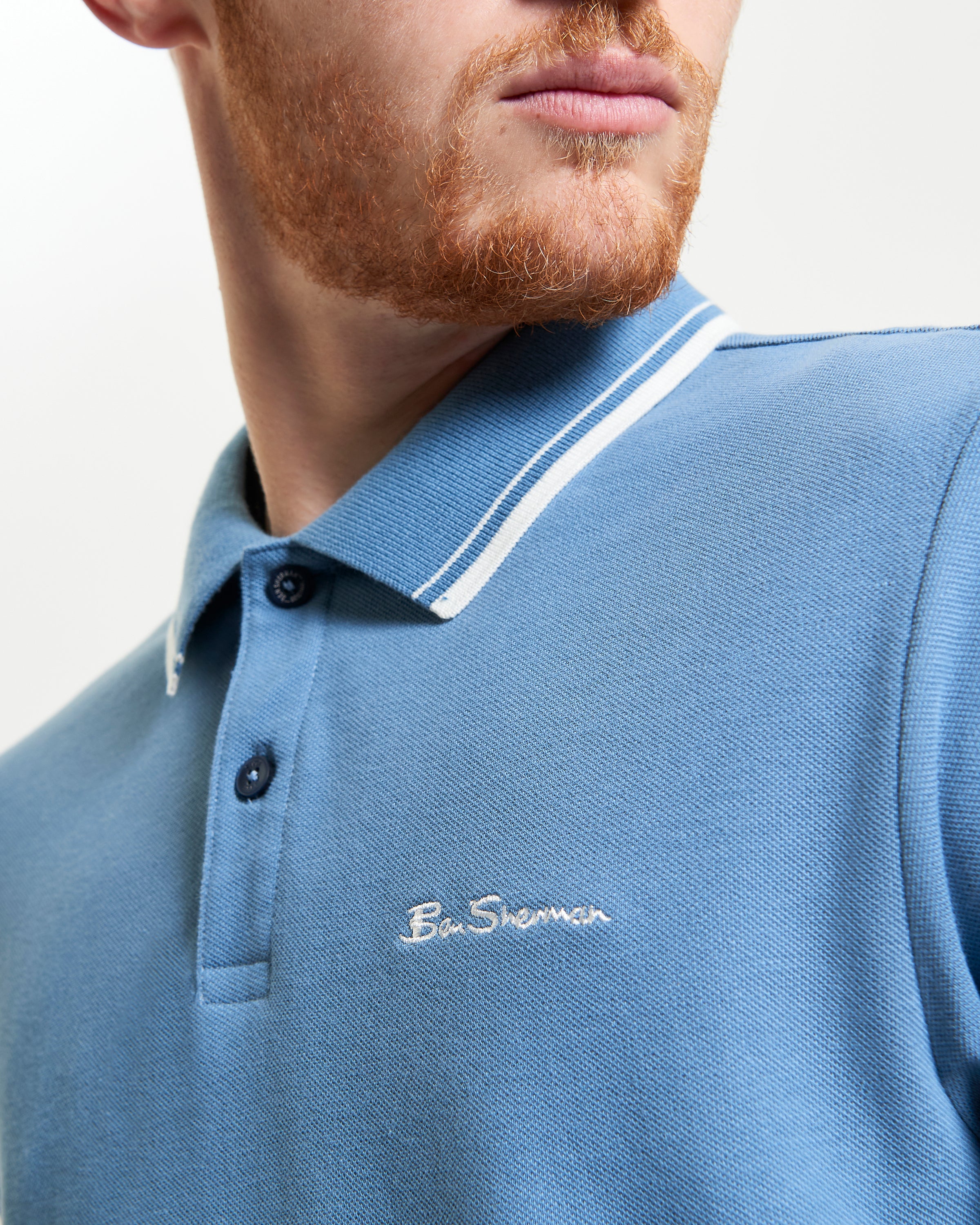 Signature Pique Polo – Blue with contrast detailing and Ben Sherman logo on the chest.