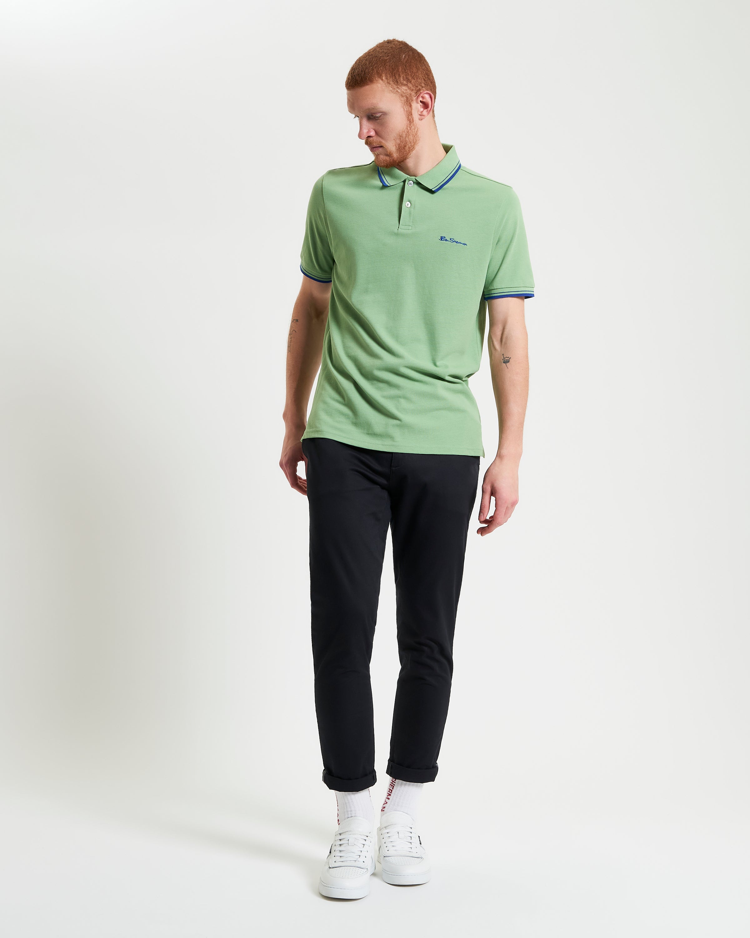 Signature Pique Polo – Green Regular Fit with Contrast Detailing
