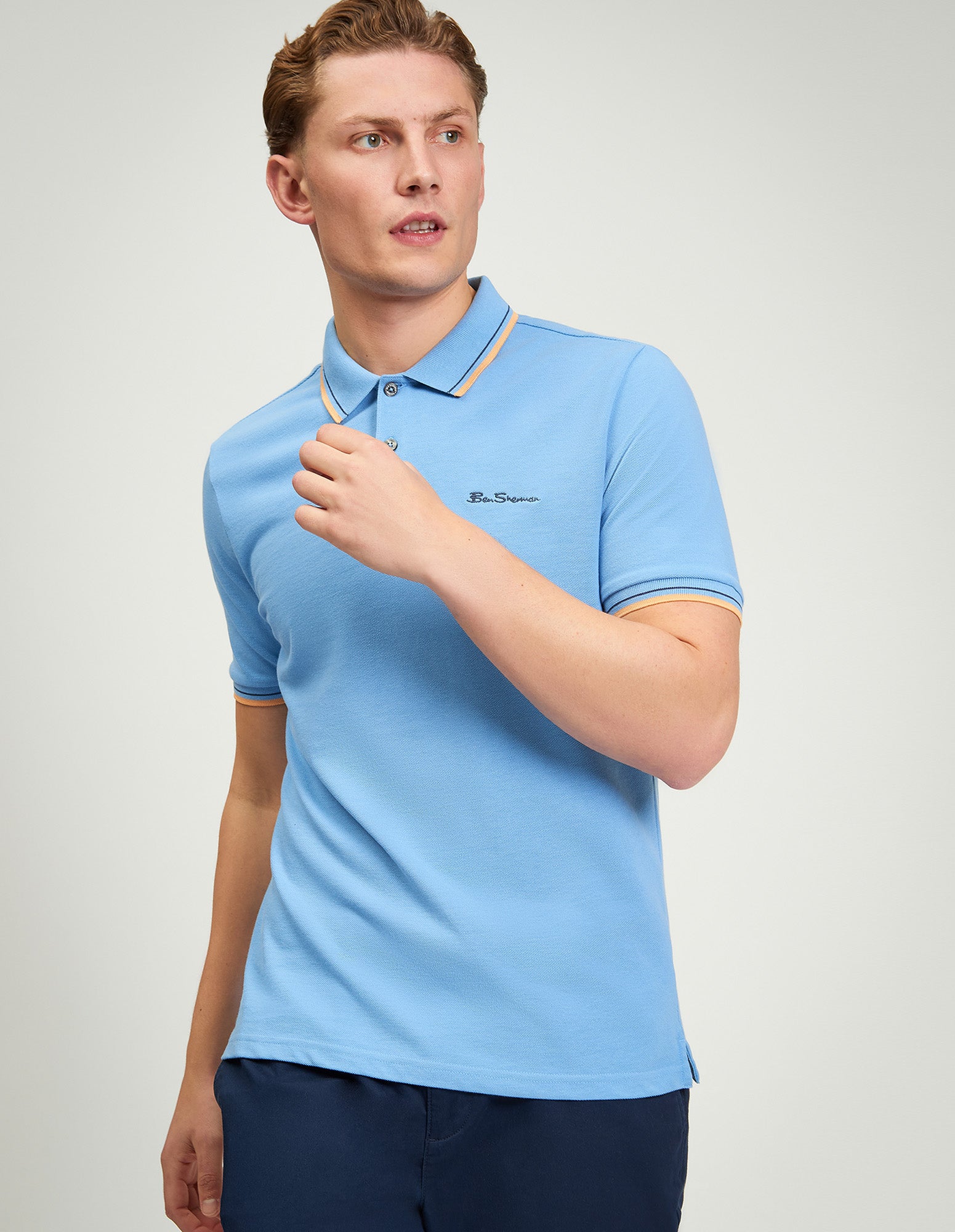 Signature Pique Polo – Blue Regular Fit with Contrast Detailing by Ben Sherman
