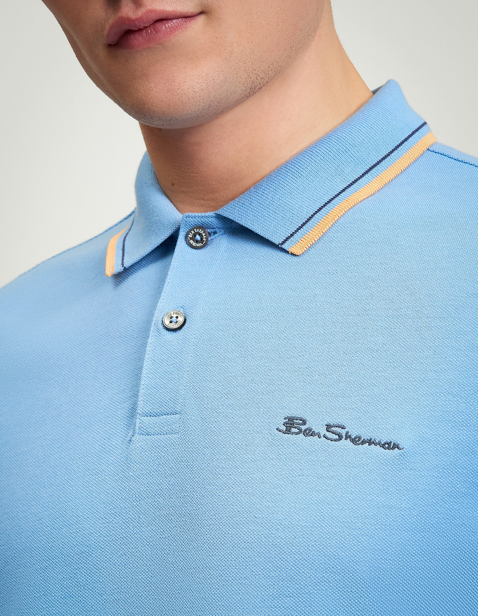 Signature Pique Polo – Blue with contrasting collar detailing and embroidered Ben Sherman logo.