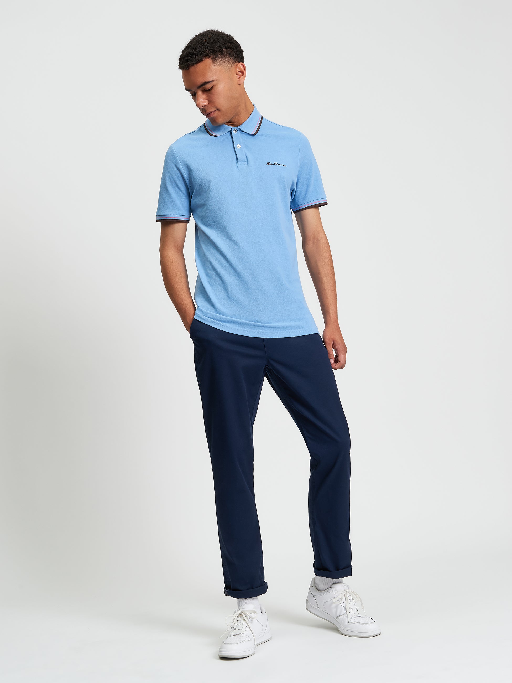 Signature Pique Polo - Pale Blue - Full Length View