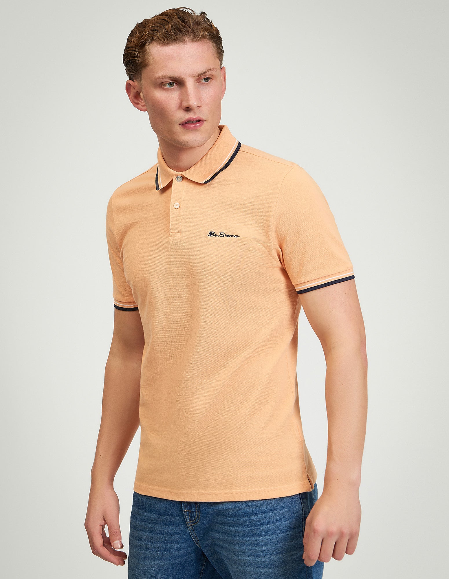Signature Pique Polo – orange short sleeve polo shirt with contrast detailing and a regular fit by Ben Sherman.