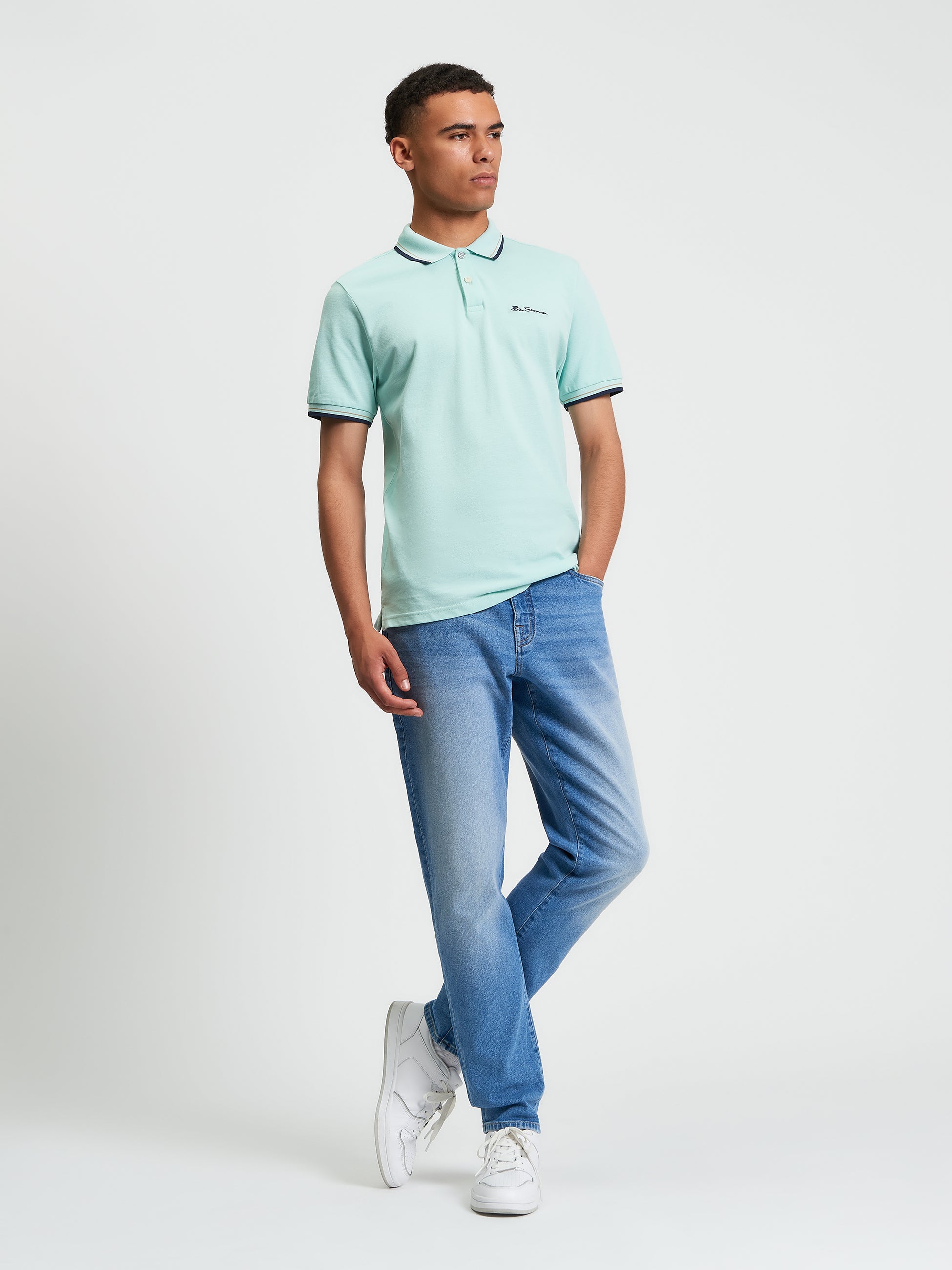 Signature Pique Polo - Mint Green Blue - Detail Shot