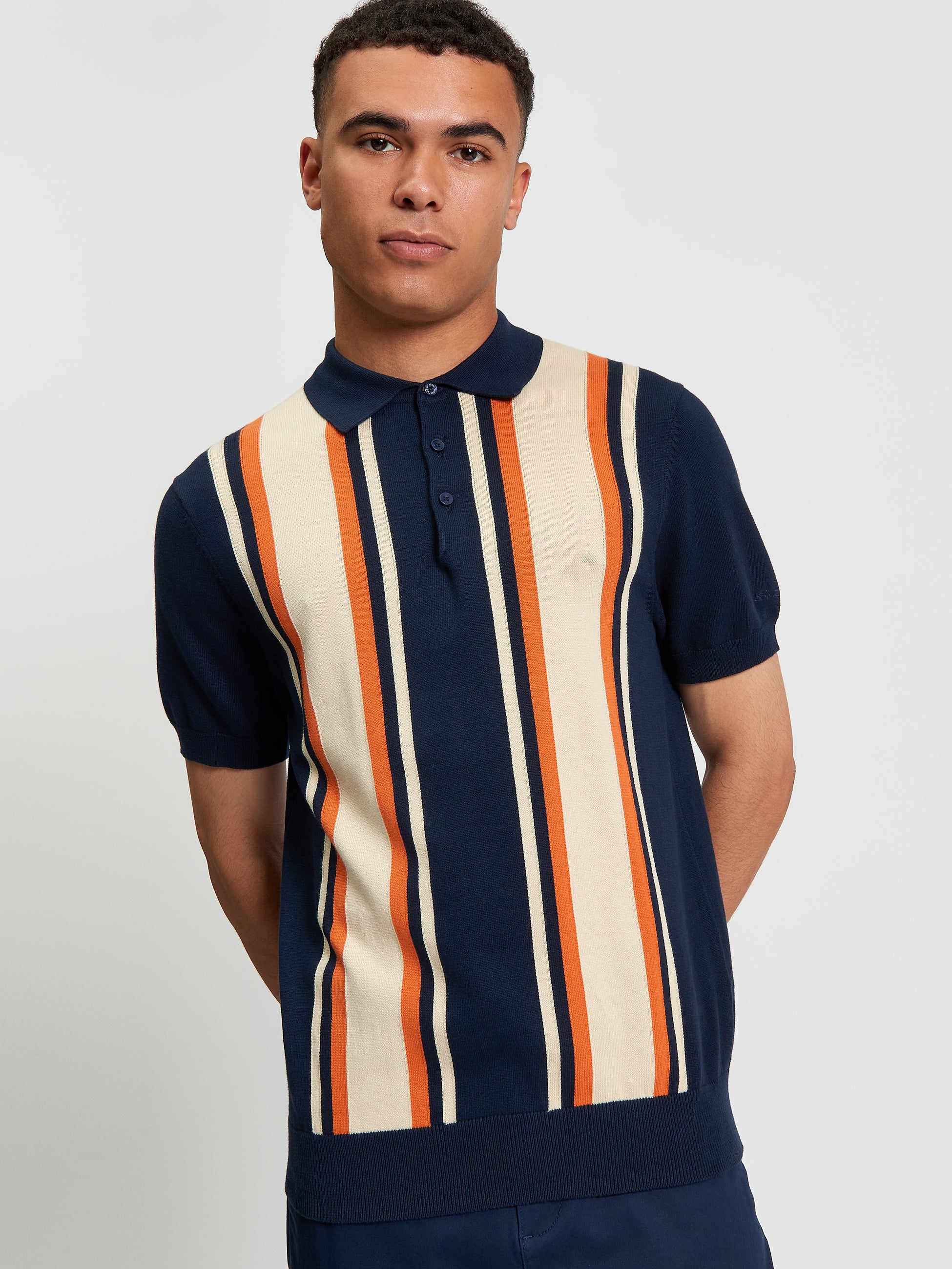 Stripe Knitted Polo Navy