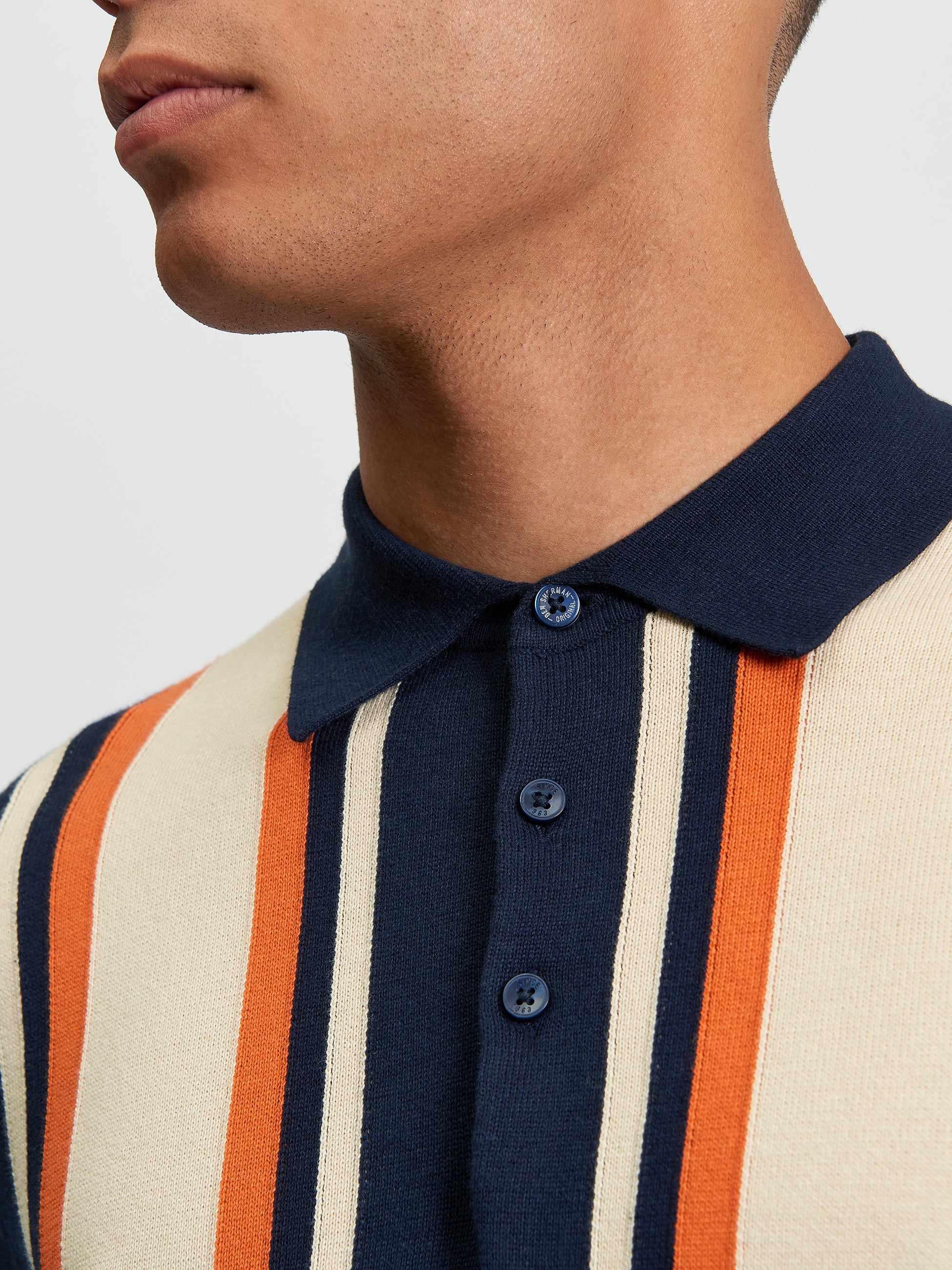 Stripe Knitted Polo Navy