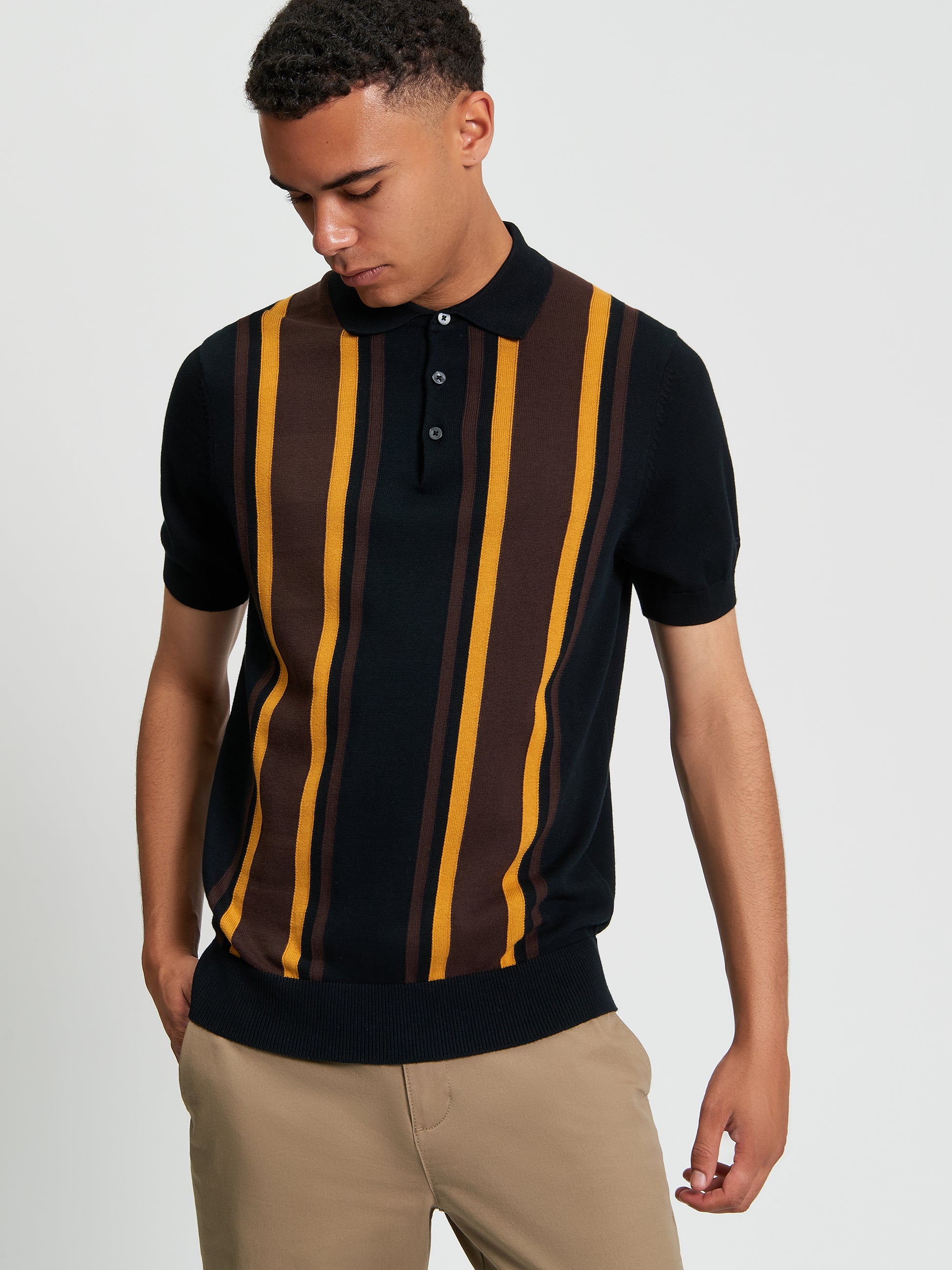 Stripe Knitted Polo Black