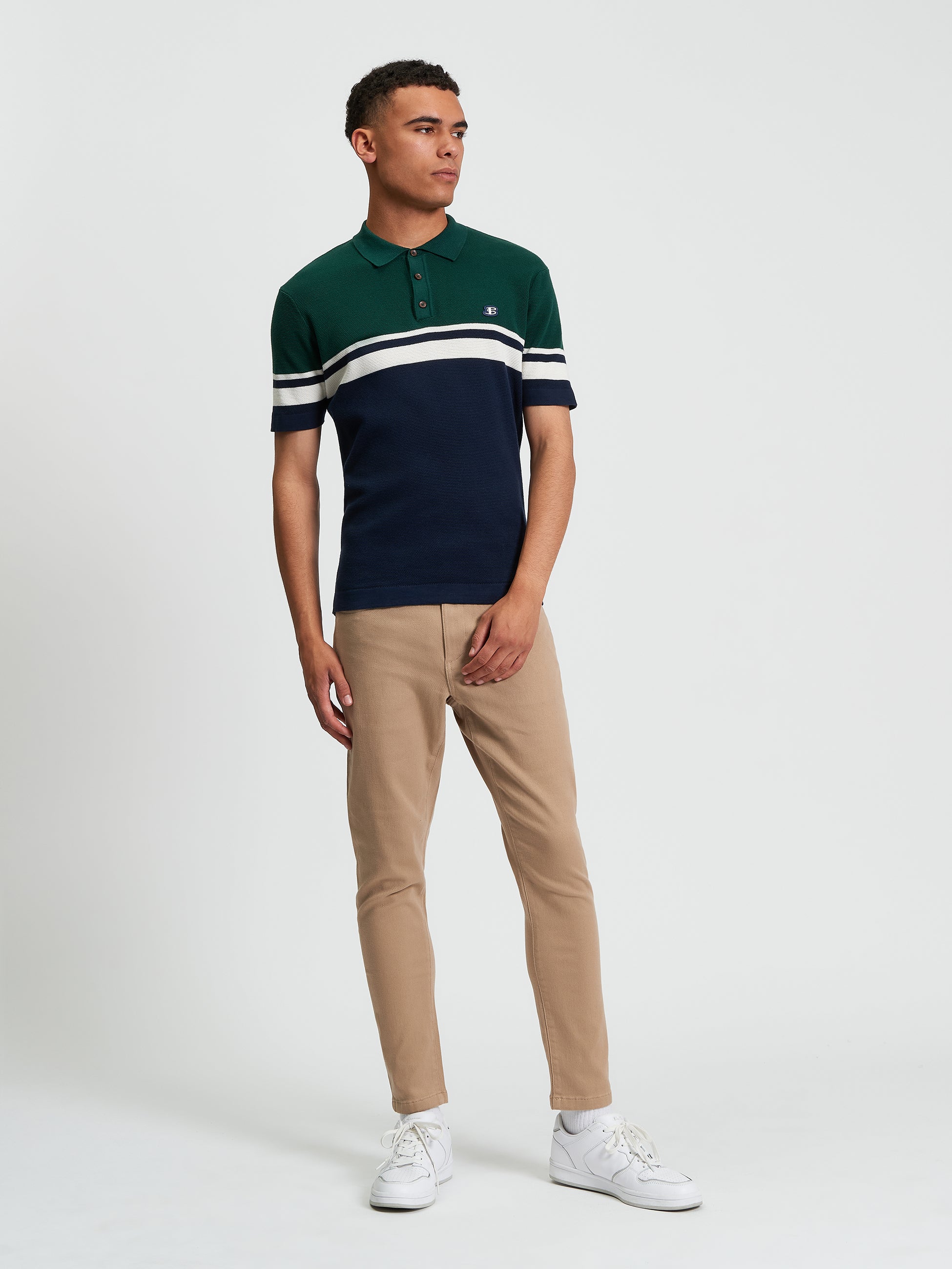 Block Colour Polo Navy Green