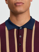 Raised Stripe Polo - Dark Wine - Close Up