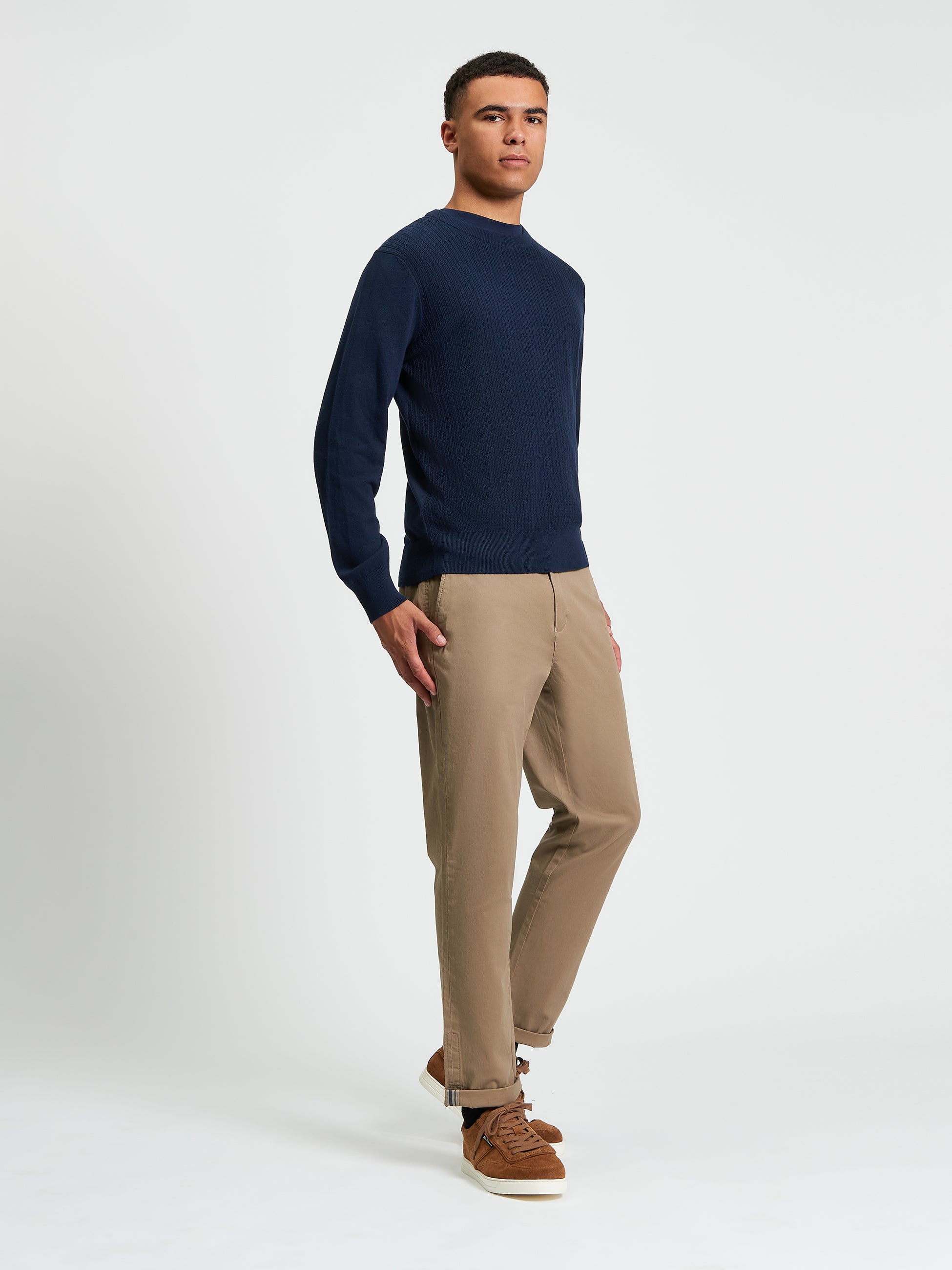 Textured Front Crew - Dark Navy - Full Length