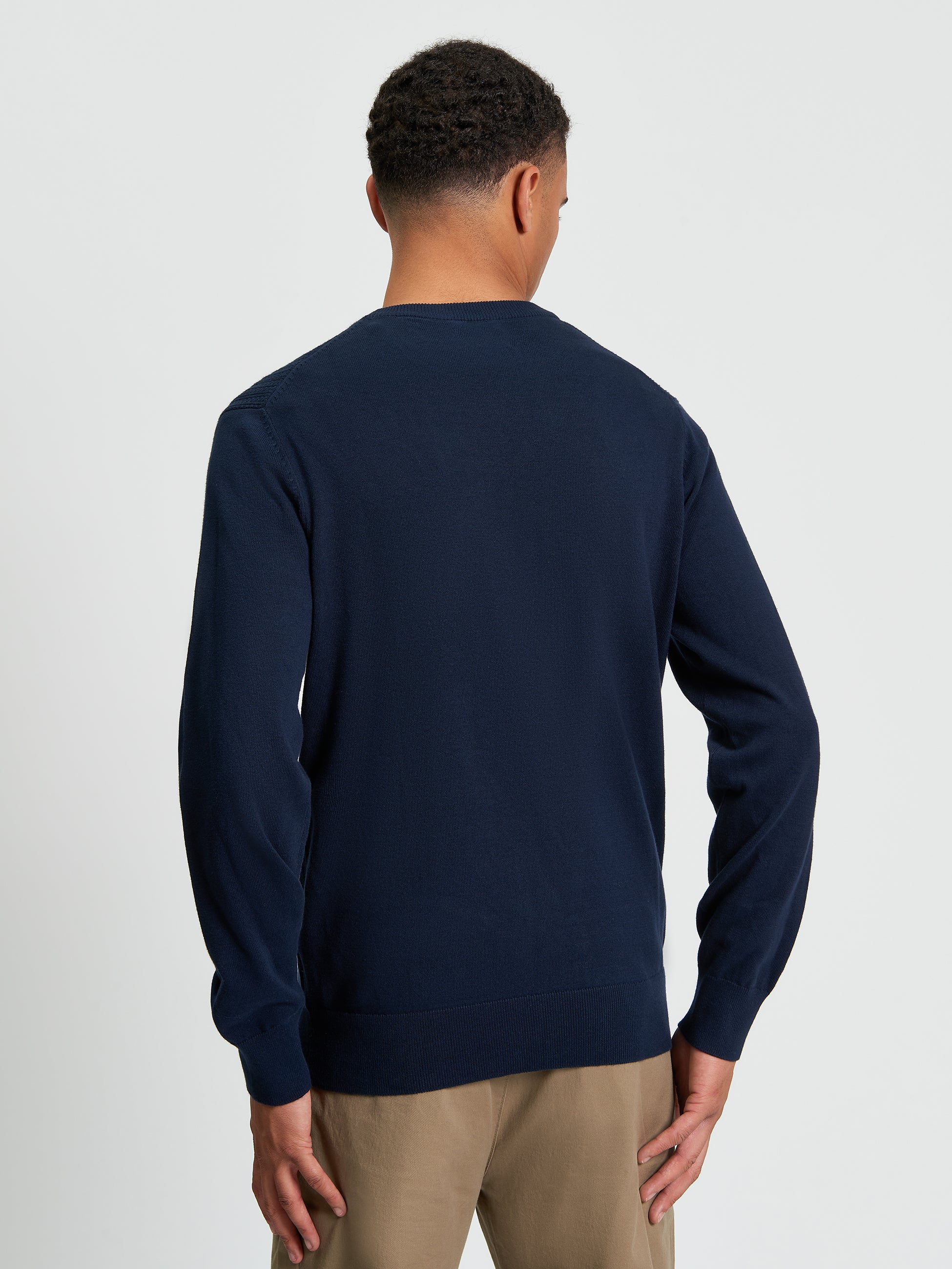 Textured Front Crew - Dark Navy - Back