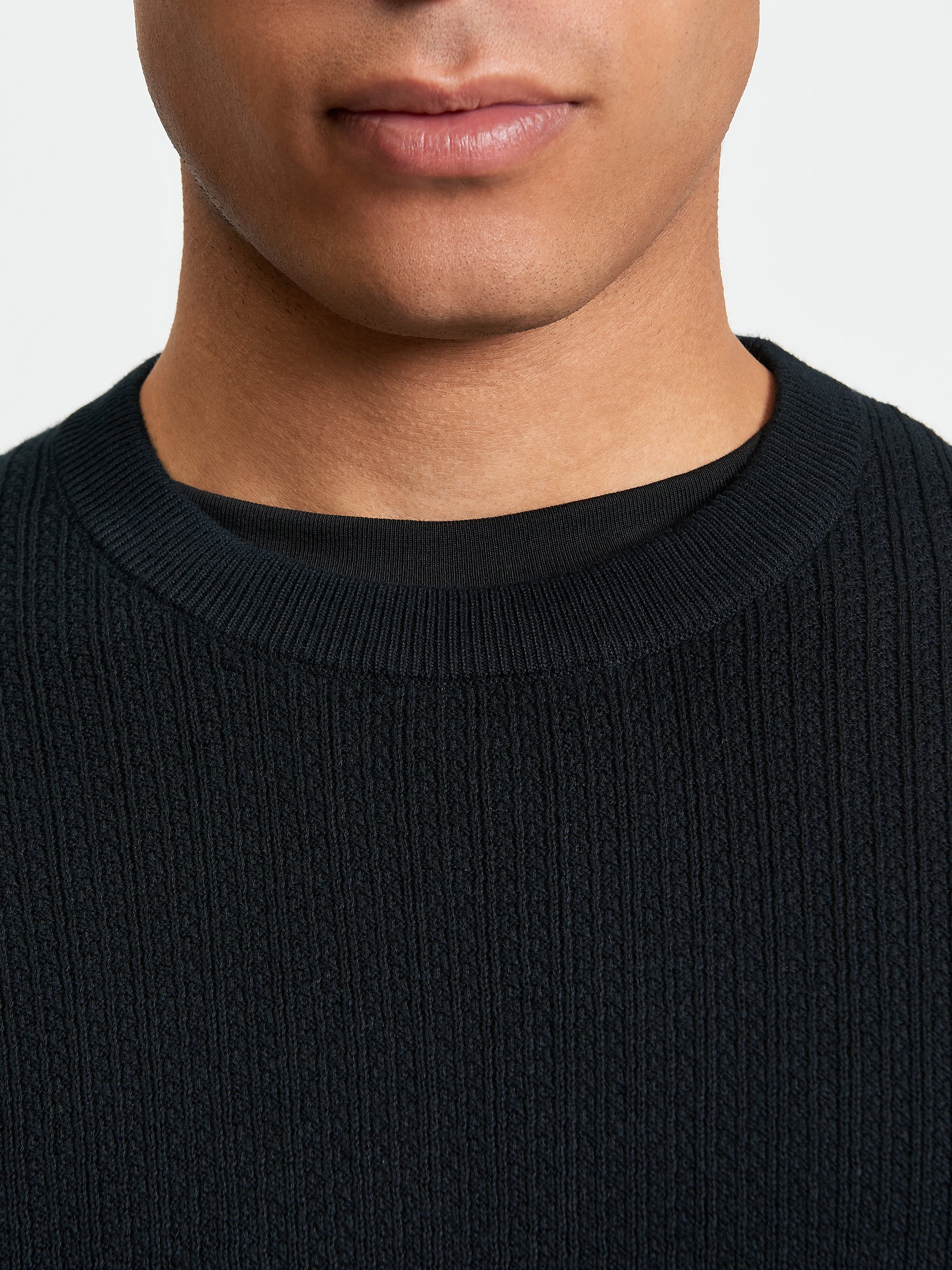 Textured Front Crew Neck Sweater