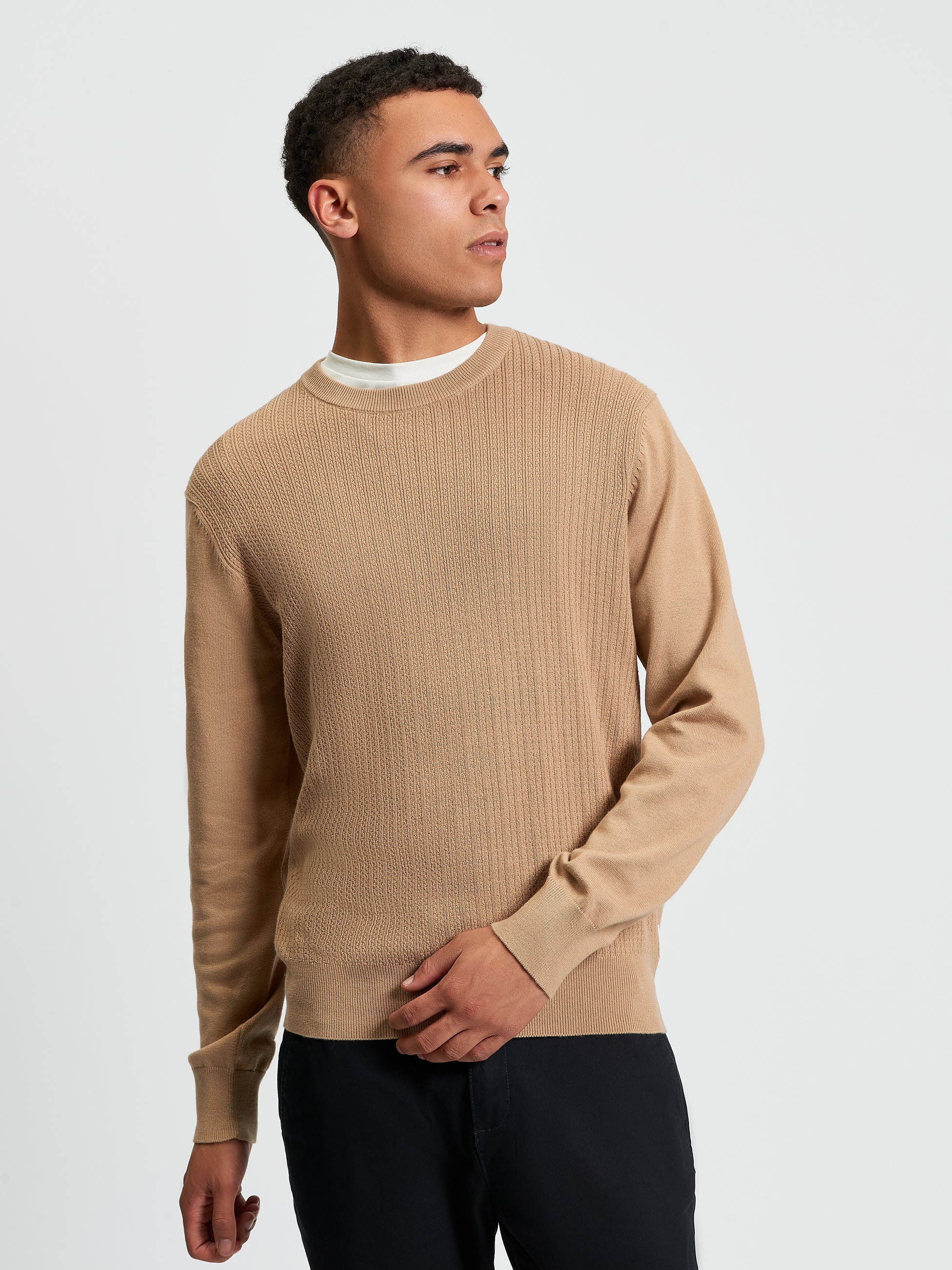 Textured Front Crew - Sand - Front