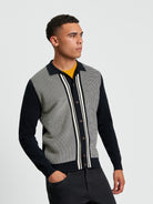 Bicoloured Button Through Polo - Black - Front