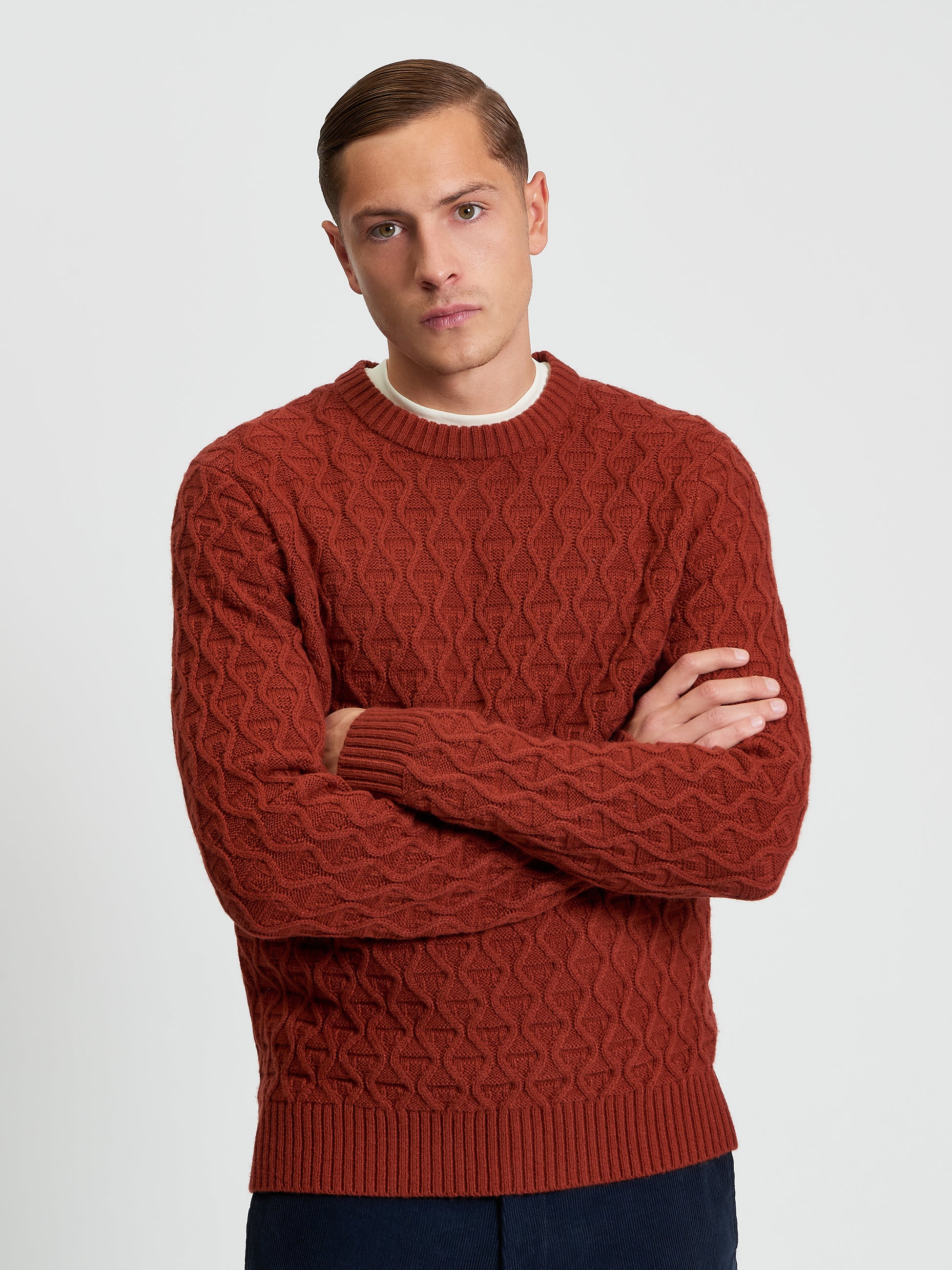 Cable Texture Crew - Burnt Orange - Front