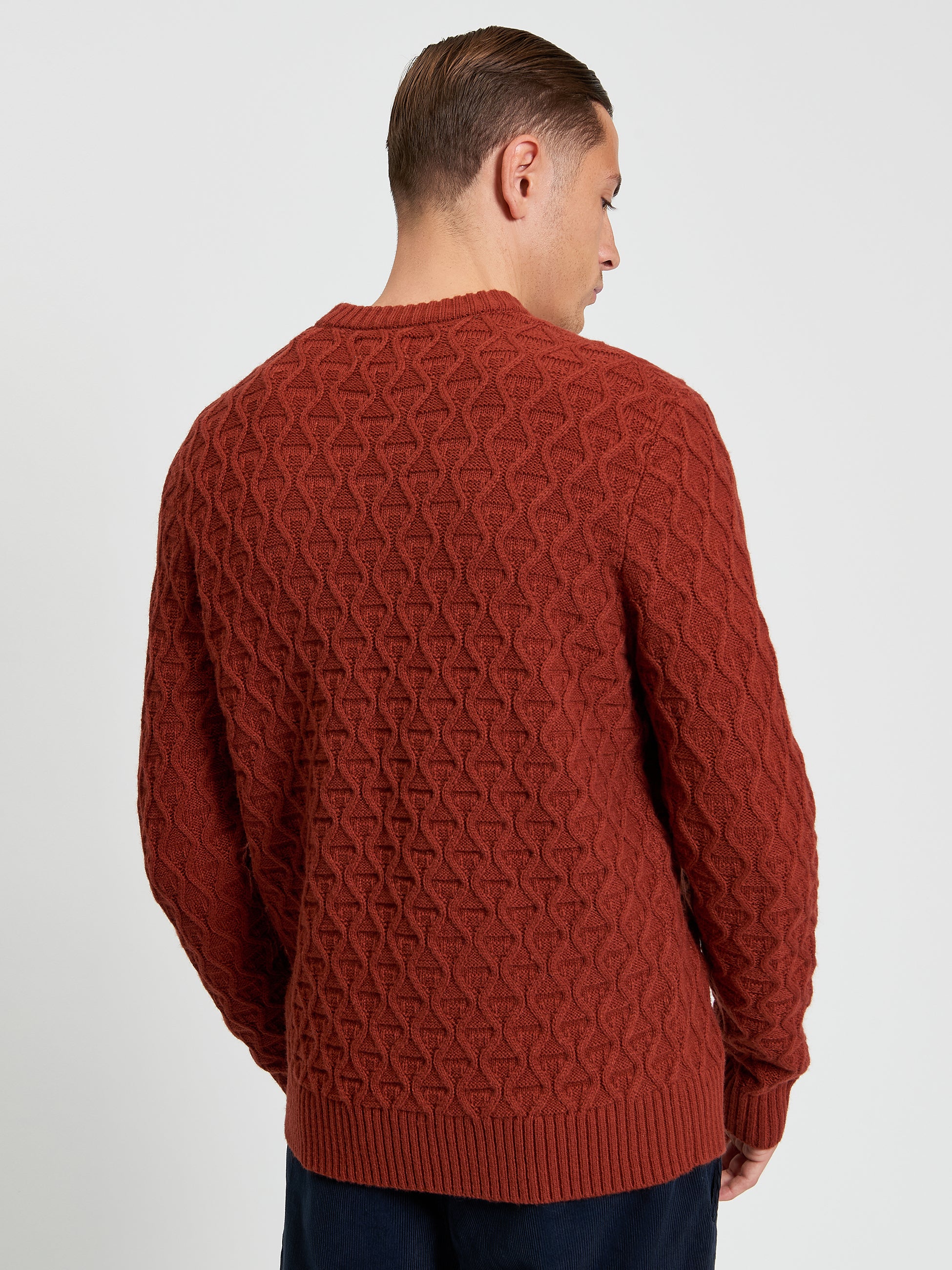 Cable Texture Crew - Burnt Orange - Back
