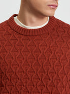 Cable Texture Crew - Burnt Orange - Close Up