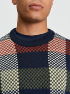 Jacquard Check Crew - Dark Navy - Close Up