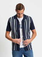 Button Up Stripe Polo Navy
