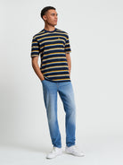 Textured Stripe Tee - Dark Navy - Full Length