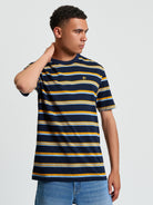 Textured Stripe Tee - Dark Navy - Front