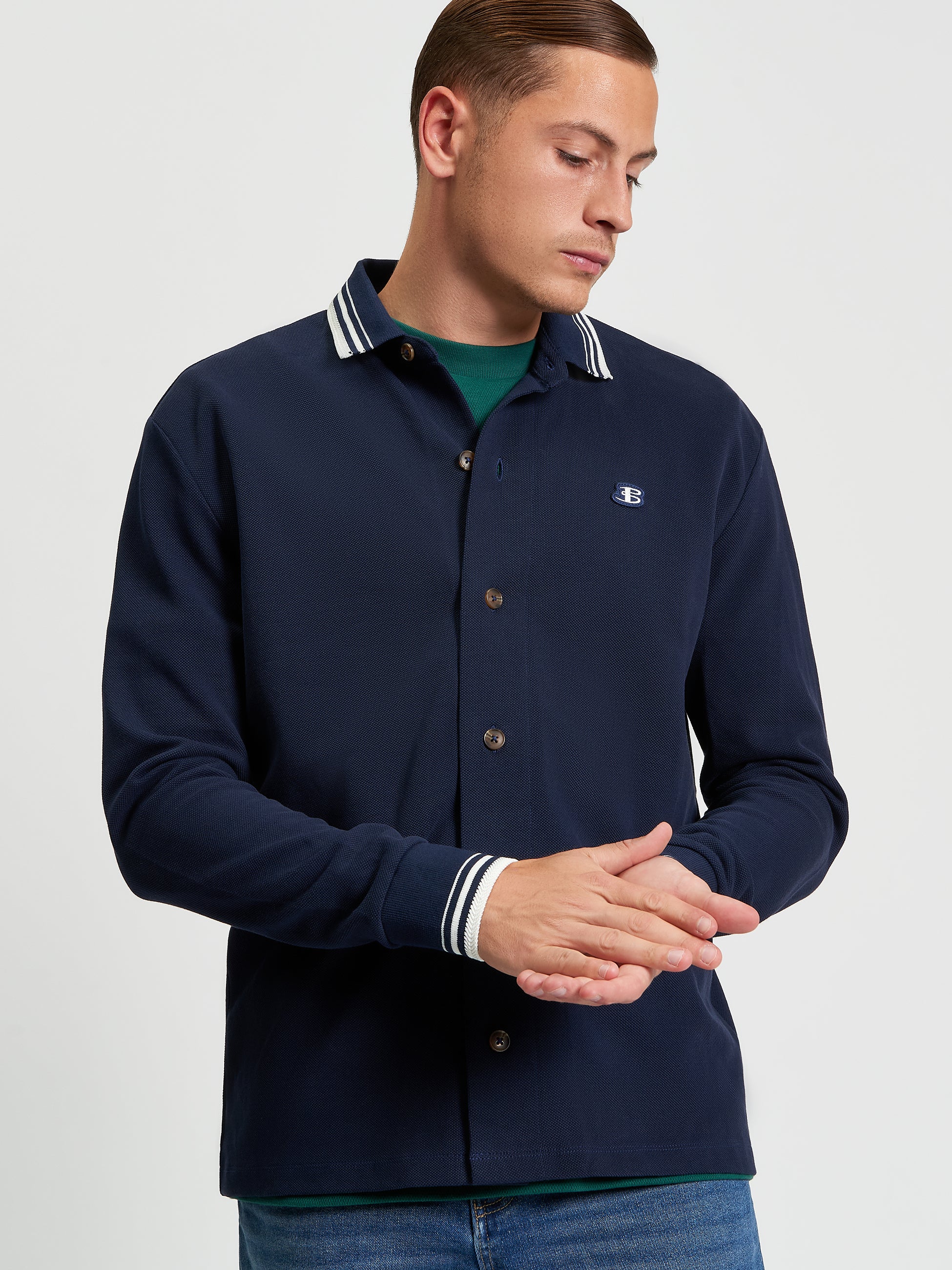 Long Sleeve Polo Top Navy