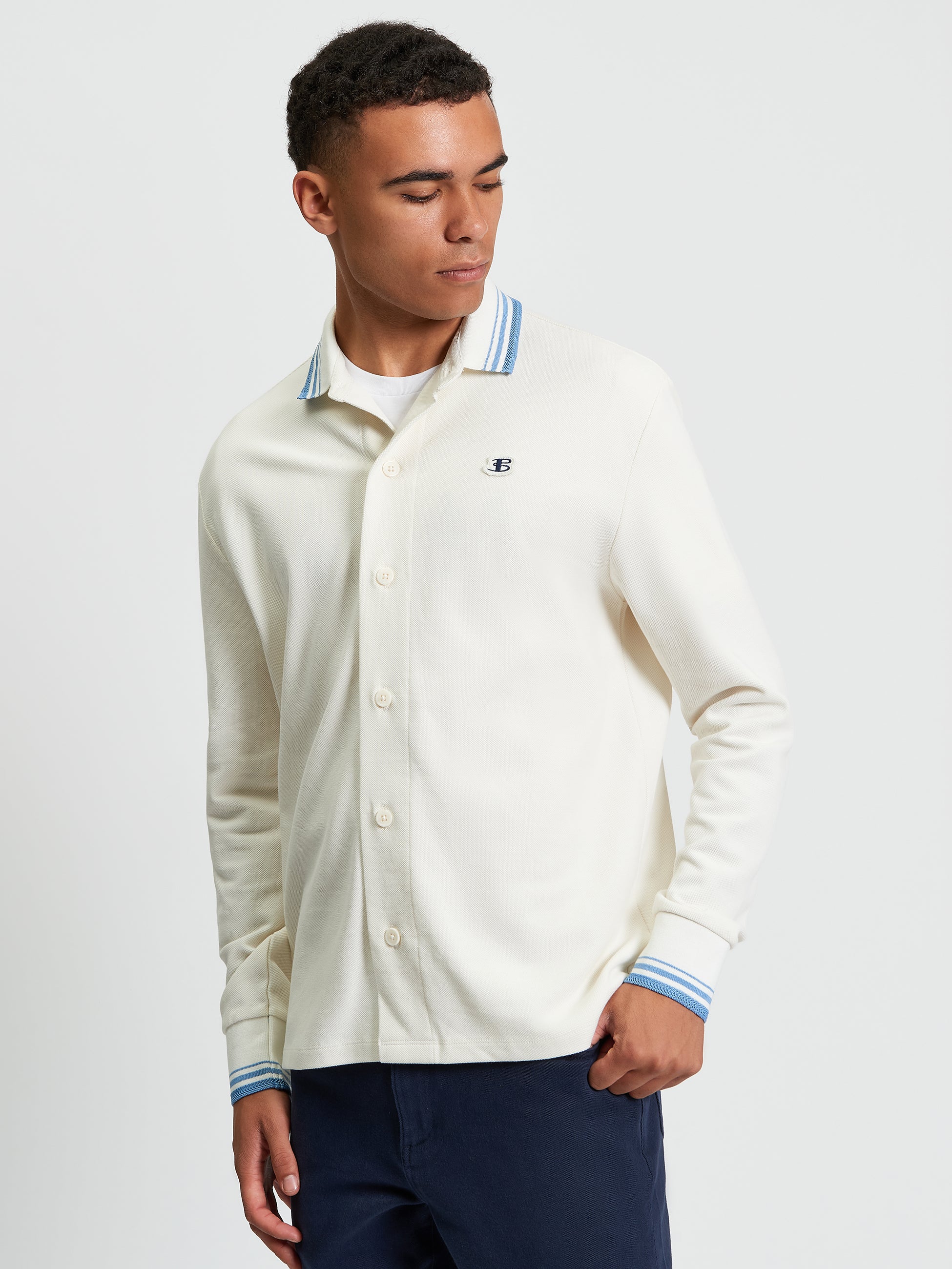 Long Sleeve Polo Top White