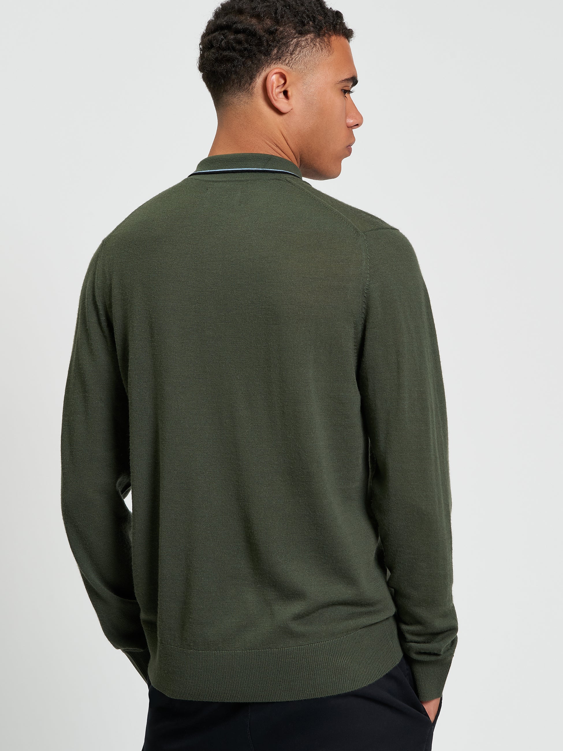 Wool Polo Top Long Sleeve Beige Tan