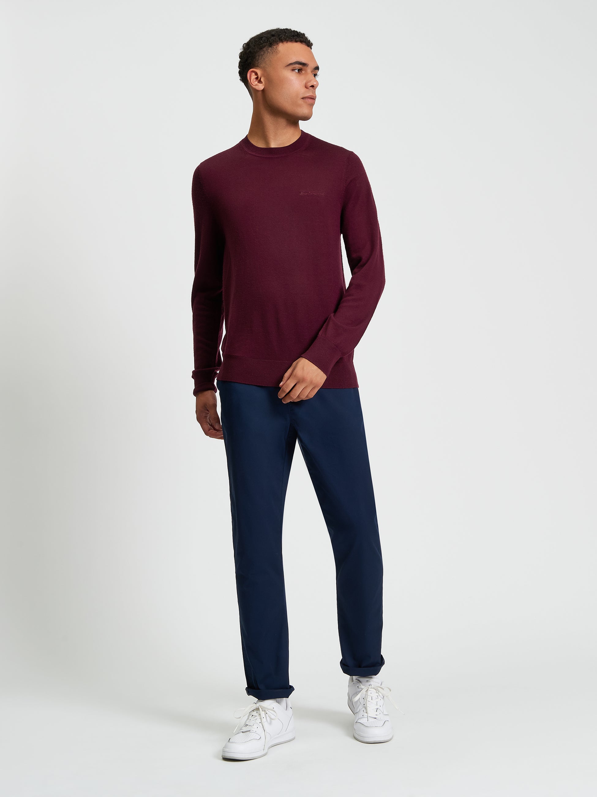 Merino Crew Neck - Dark Wine - Full Length