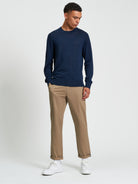 Merino Crew Neck- Dark Navy - Full Length