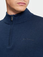 Merino Half Zip - Dark Navy - Close Up