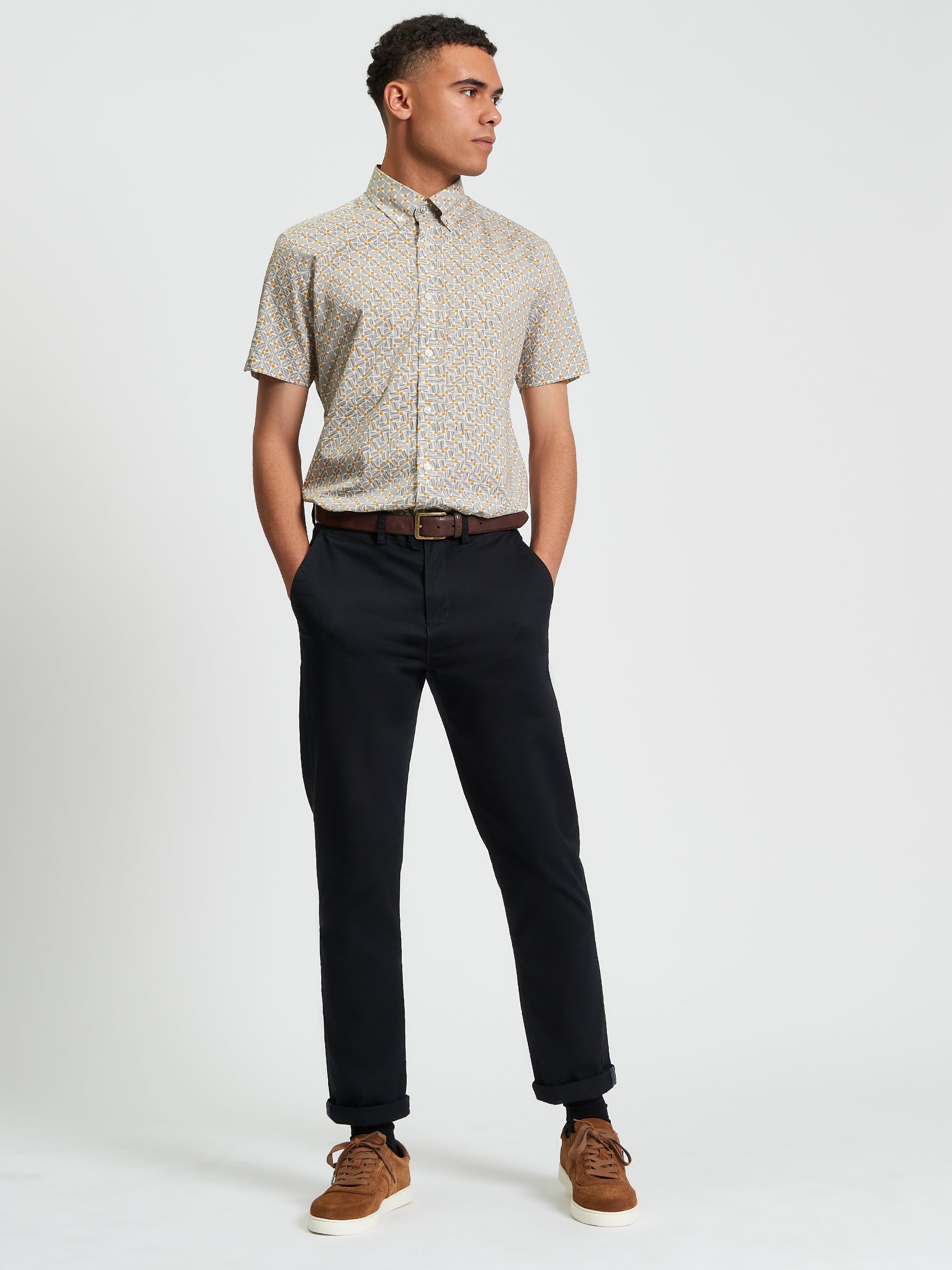 Short Sleeve Shirt Print Mustard Yellow