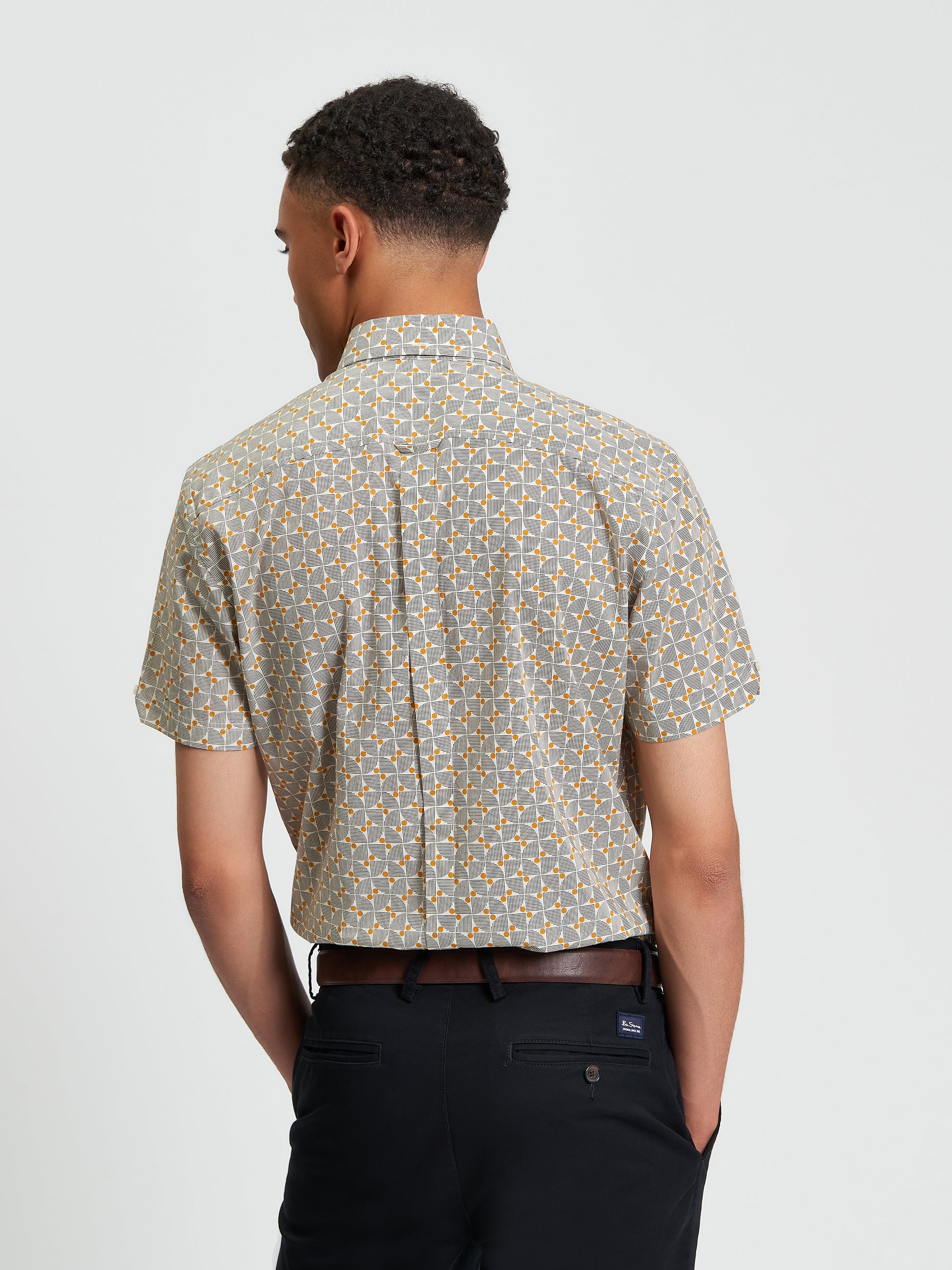 Short Sleeve Shirt Print Mustard Yellow
