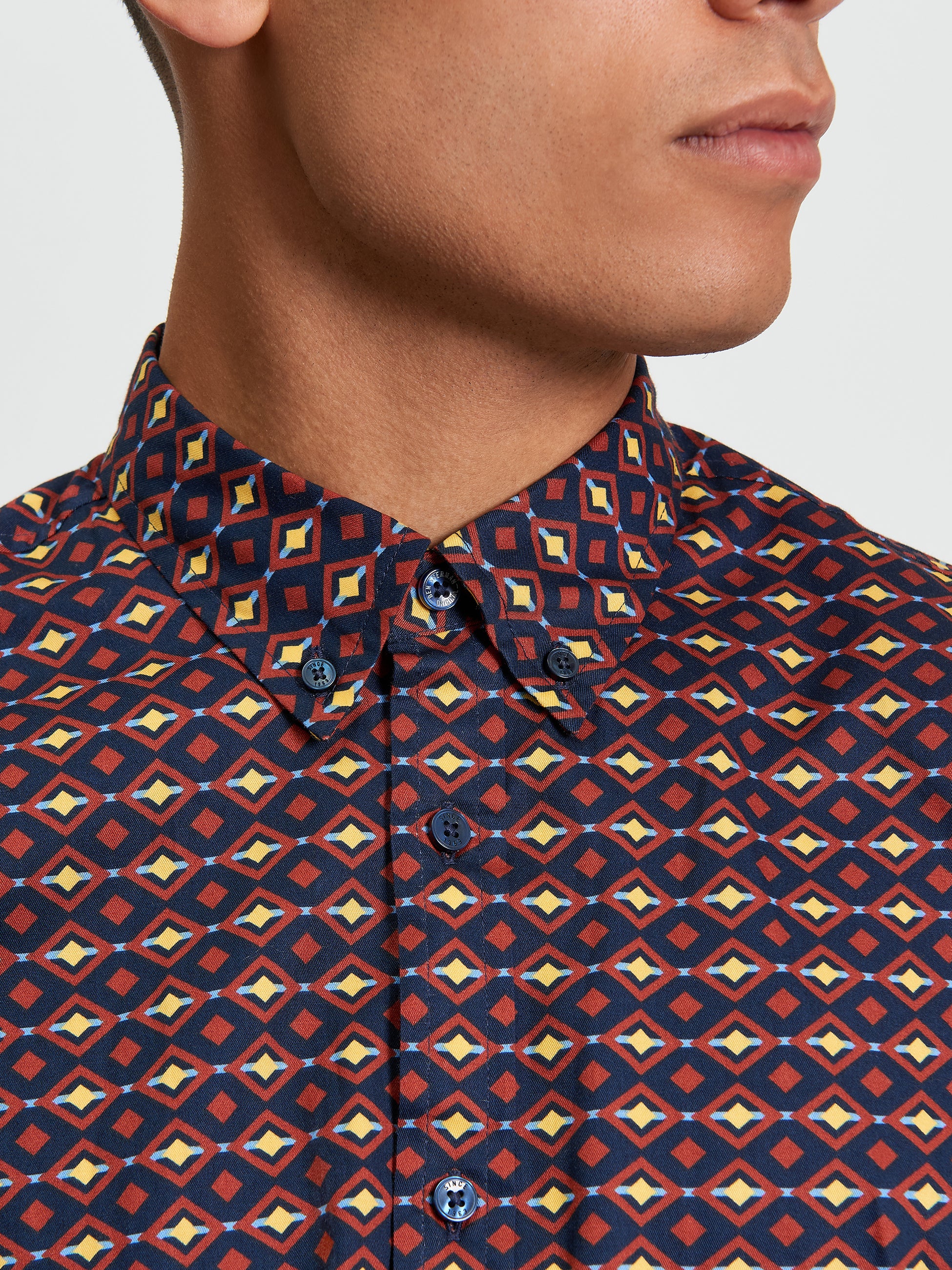 Craft Geo Print Shirt - Burnt Orange - Close Up