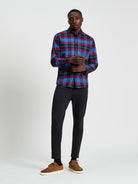 Oxford Check Shirt  - Cobalt - Full Length
