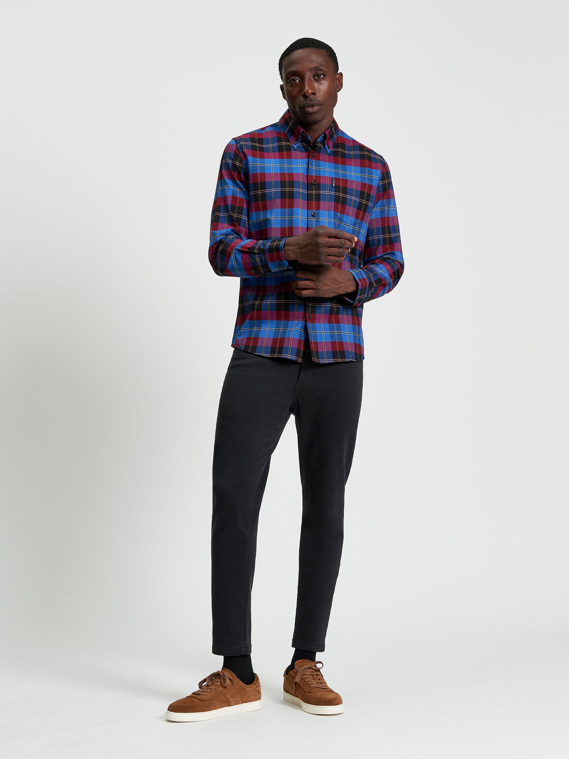 Oxford Check Shirt  - Cobalt - Full Length