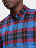 Oxford Check Shirt  - Cobalt - Close Up