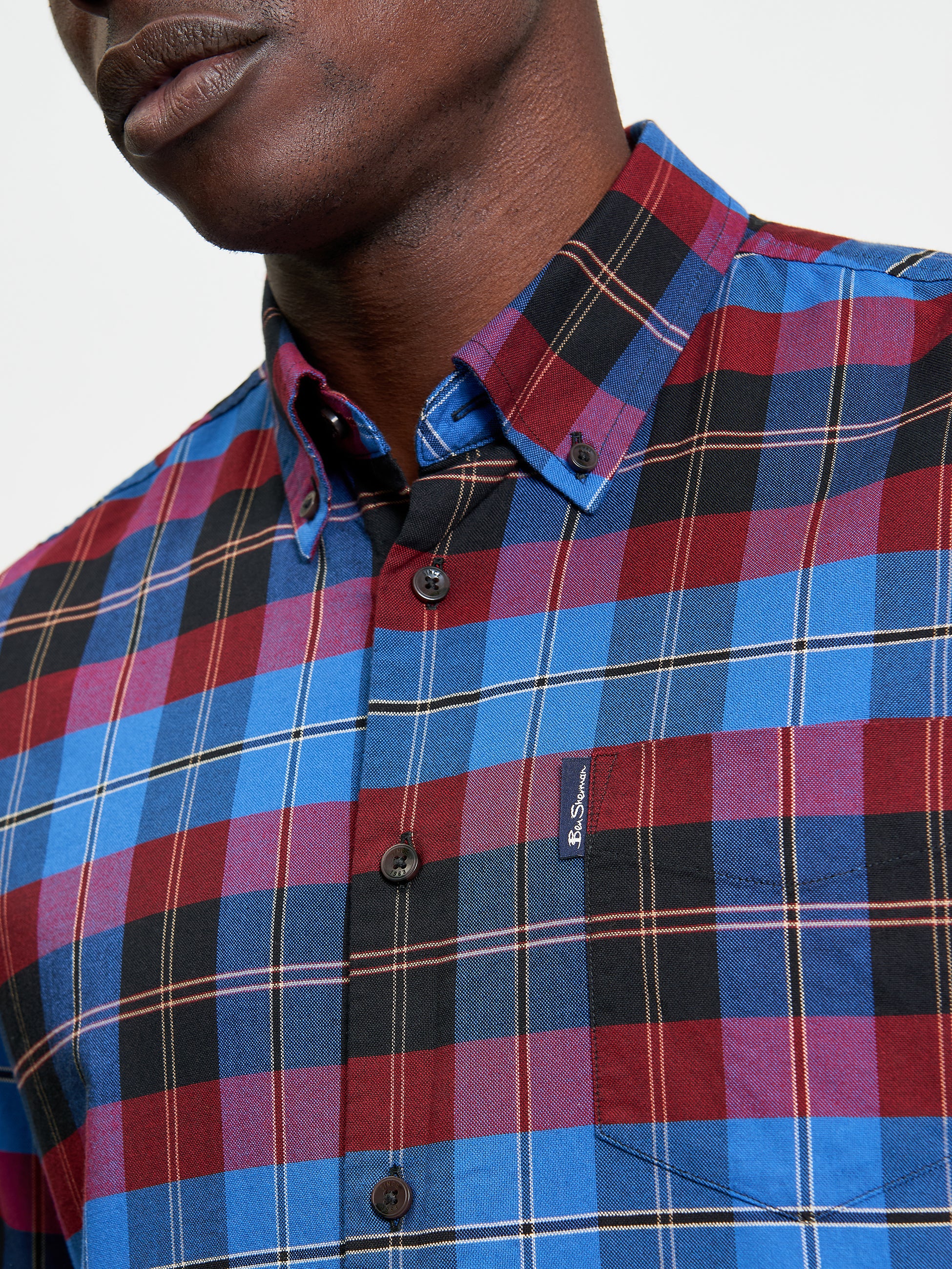 Oxford Check Shirt  - Cobalt - Close Up