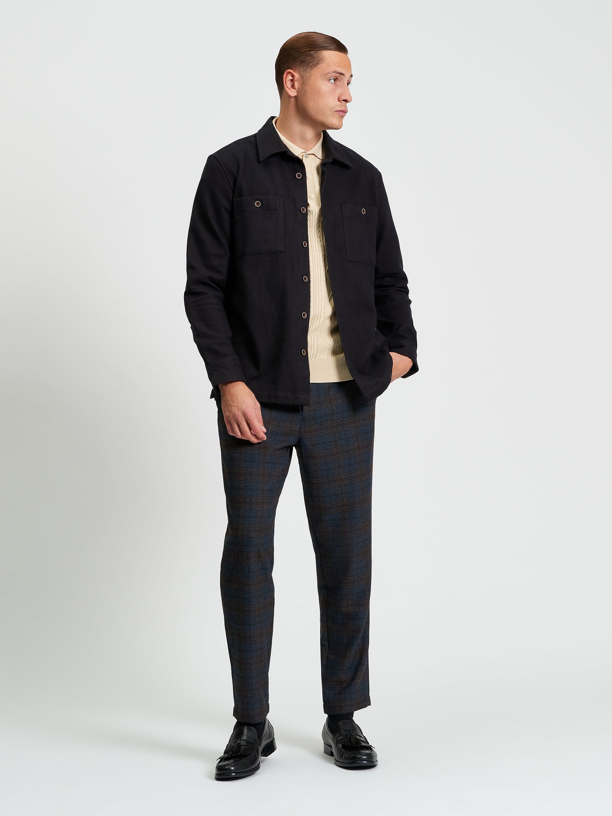 Brushed Overshirt - Bark - Full Length
