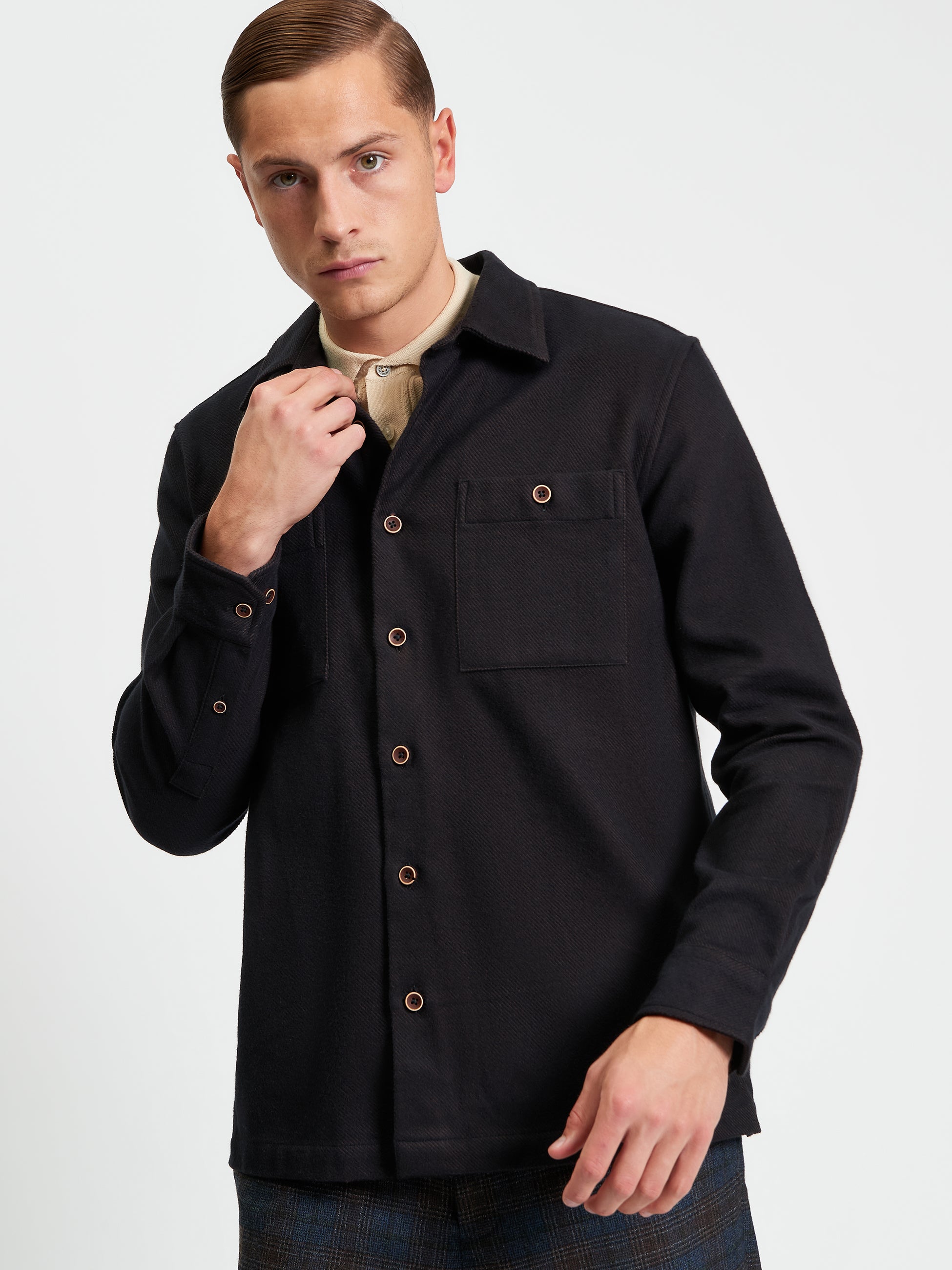 Brushed Overshirt - Bark - Front