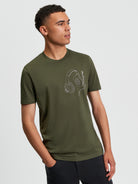 Headphone Print Graphic T-Shirt Khaki