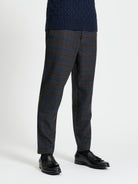 Check Slim Taper Trouser - Dark Navy Front