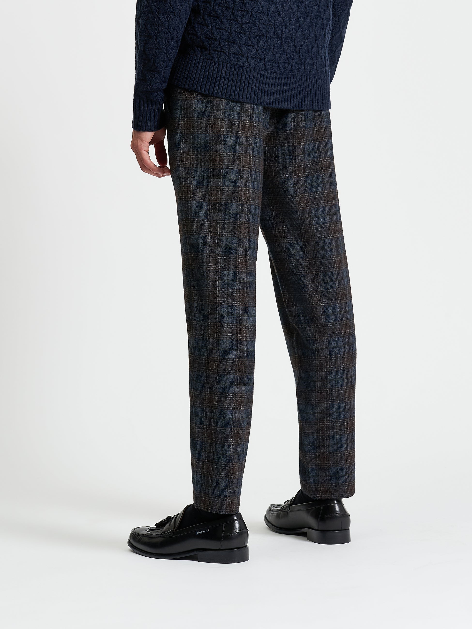 Check Slim Taper Trouser - Dark Navy Back